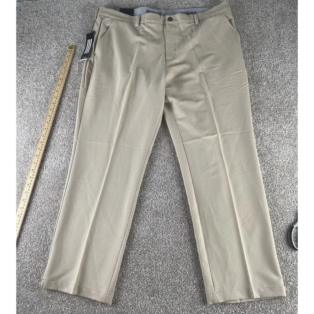 Adidas Beige Khaki Striped Golf Pants Mens 42x30 TNLSTR Wick Performance Stretch